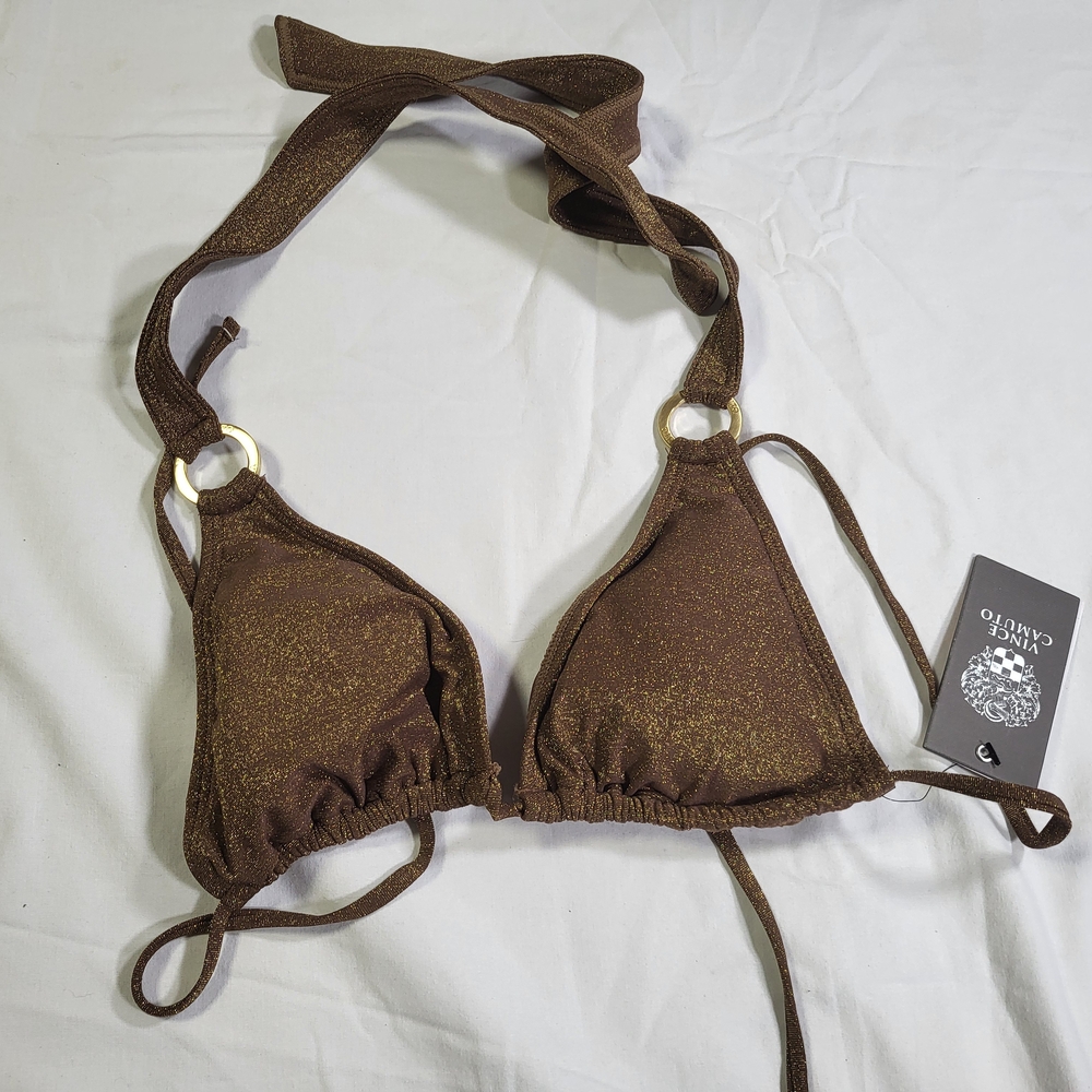 Vince Camuto Bronze Shimmer Bikini Swimsuit Top Nwt Womens Size XS